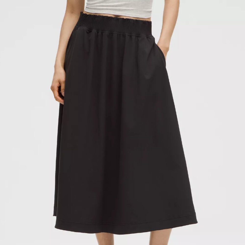 Kit and Ace Navy Midi Skirt with Ruffle-Waist, US M